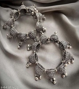 Juego de pulsera ajustable indio oxidado plata estilo Bollywood tradicional étnico - Imagen 1 de 1