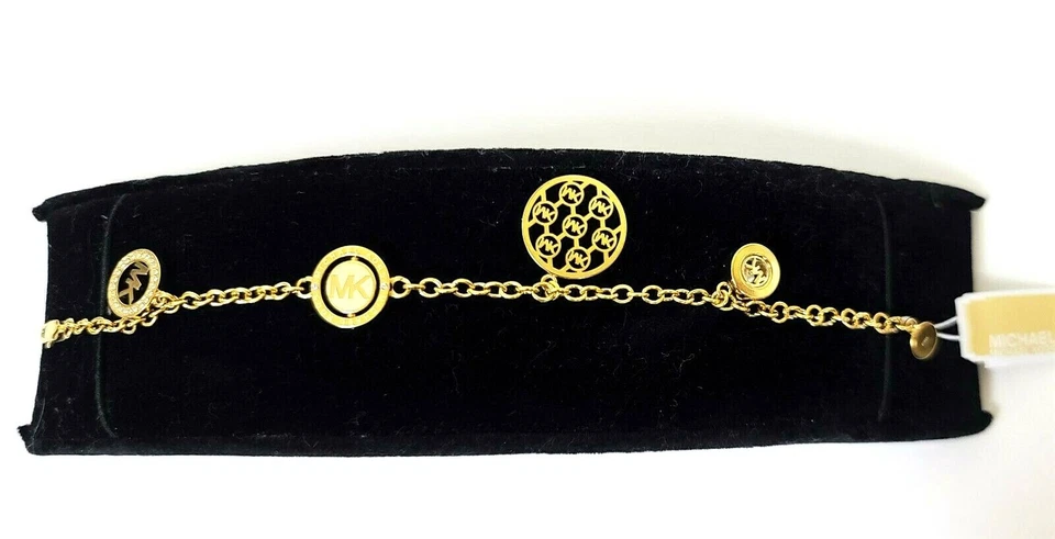 Michael Kors Gold Chain Crystals Multi Rotating Charm Bracelet Mkj7383