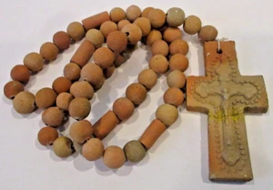 VINTAGE Handmade Rosary Terra Cotta Beads And Crucifix Christian Mexico LARGE - Picture 1 of 11