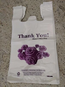 Heavy Duty T-Shirt Bag Flower Thank You Plastic Carry Out Bag 11.5"x 6"x 21" - Picture 1 of 2