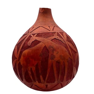 Jarrón calabaza tallada keniano animales africanos jirafa elefante decoración del hogar arte - Imagen 1 de 7