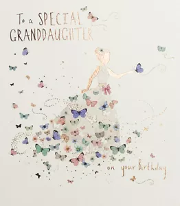 Beautiful Butterfly Dress Granddaughter Birthday Card – Greeting Card UK Printed - Picture 1 of 1