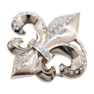 Men Women Silver Metal Belt Buckle Western Fashion Bling Style Fleur De Lis Lily - Picture 1 of 17
