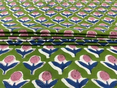 Hand Block Print Fabric Indian 100% Cotton Natural Vegetable Color 5 Yard Fabric - Image 1 of 4