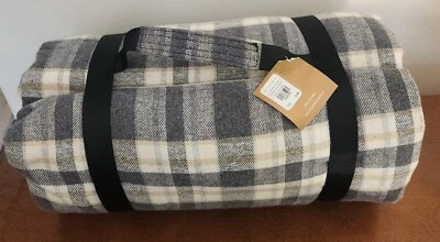 Pottery Barn Hooper Plaid Throw Blanket 57" X 72" Gray Beige Waterproof Lining - Image 1 of 4