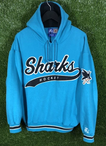 Vintage Starter San Jose Sharks Script Spellout Hoodie Pullover Men Medium 90s Cover