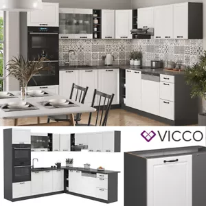 Küchenzeile Eckküche Einbauküche R-Line Ecke Landhaus Weiß Anthrazit Küche Vicco - Bild 1 von 7
