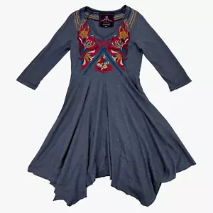 Vestido Johnny Was Bordado Talla S Azul Jersey Pañuelo Asimétrico Boho Artístico - Imagen 1 de 15