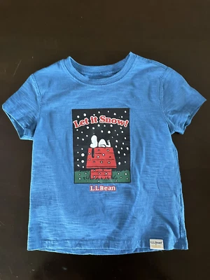 L.L. Bean boys S 4 multi color Peanuts Let It Snow short sleeve shirt EUC - Image 1 of 3