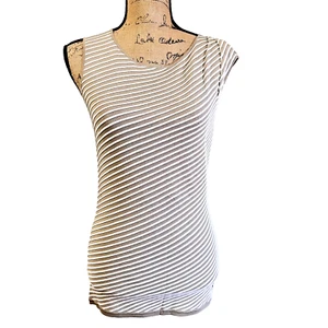 CAROLINA HERRERA Women's Beige White Striped Sleeveless Ruched Top Blouse Sz M - Picture 1 of 13