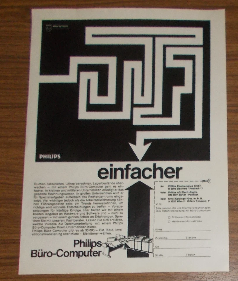 Seltene Werbung PHILIPS Büro-Computer - buchen fakturieren Löhne berechnen 1972 - Image 1 of 1