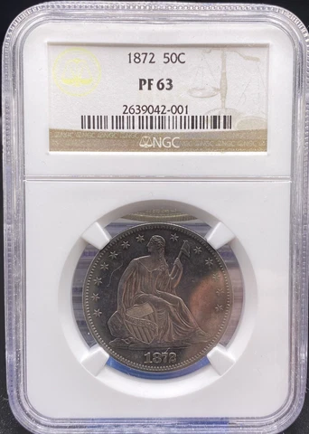 1872 50c Silver Liberty Seated Half Dollar NGC PF63 Great Toning Low Mint RARE Cover
