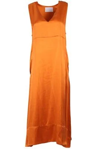 ASCENO ORANGE SILK MIDI DRESS MEDIUM - Picture 1 of 4