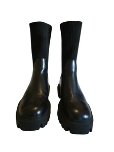 Zara Womens Flat Leather Platform Ankle Chelsea Boots Size 37 - Picture 1 of 9