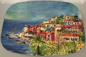 Large Plastic Serving Platter Featuring A European Seaside Motif - Picture 1 of 1