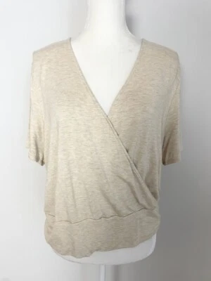 Blusa envolvente Gibson para mujer talla XL beige cuello en V mangas cortas dobladillo con bandas Foto 1 de 4