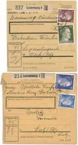 Luxembourg, Allemand Occ. Cartes de colis 1943 & 1944 avec numéros Hitler, taux 45pf