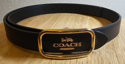 Женский кожаный ремень Coach черный подлинный прямоугольный золотистый с регулируемой пряжкой - Изображение 1 из 4
