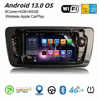 4GB+64GB Android 13 Autoradio Navi Für SEAT IBIZA CarPlay Wifi USB CD DAB+ BT5.0 - Bild 1 von 4