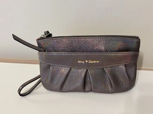 Juicy Couture Silver Iridescent Metallic Pleated Zip Wristlet Clutch 8.5" - Picture 1 of 16