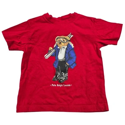 Camiseta Polo Ralph Lauren Rojo Oso Esquí Niños Pequeños Niño Niña Talla 2T Algodón De Colección Foto 1 de 4
