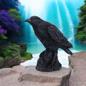 Gothic Raven Figurine Black Crow Resin Statue Dark Home Decor Altar Ornament - Picture 1 of 7