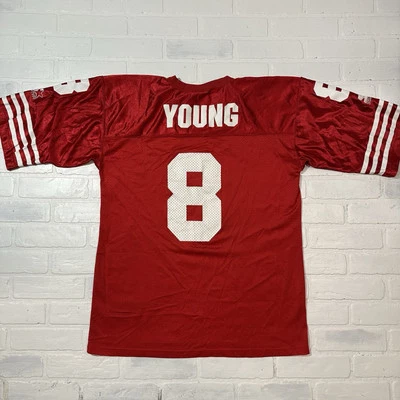 Camiseta Steve Young tamanho 48 L San Francisco 49ers Starter vermelha #8. Vintage - Imagem 1 de 4