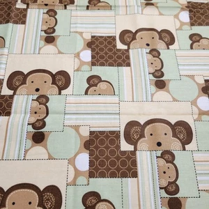 Cotton Fabric Green Brown Monkeys Patchwork Jungle Baby Quilt 25x43 Sewing - Picture 1 of 11