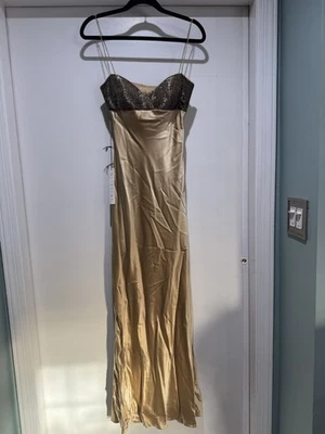 Vestido de seda dorado NITELINE vintage años 90 busto con cuentas Nochevieja Año Nuevo Año Nuevo Foto 1 de 4