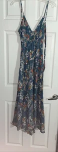 Angie Women's Green Floral Maxi Long Tiered Sleeveless Dress - Size Large - Picture 1 of 5