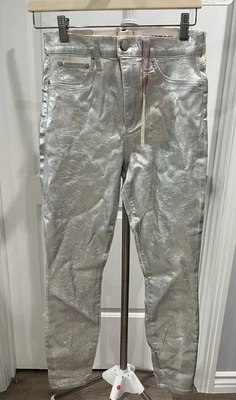NEW ALICE + OLIVIA women's silver foil skinny jeans size 28 - Image 1 of 4