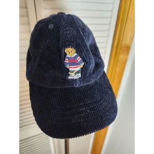Polo Ralph Lauren One Size Navy Blue Corduroy Baseball Hat Cap Ski Bear - Picture 1 of 4