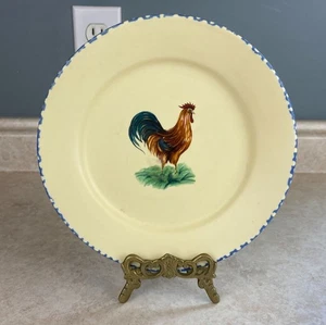 Greifgeschirr gelb 7" Keramik Hahn Teller mit blauem Rand - Bild 1 von 5