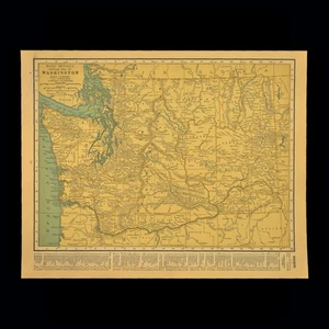 Antike Landkarte WASHINGTON State Map Olympia Seattle Port Orchard Cascade Mountains - Bild 1 von 9