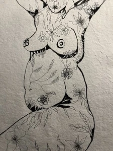 FEMALE BODY ART OF WOMANS FIGURE/NATURE DRAWING - Picture 1 of 2