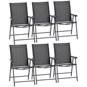 Outsunny 6-PCS Garden Armchairs Outdoor Patio Folding Modern Furniture, Black - Picture 1 of 11
