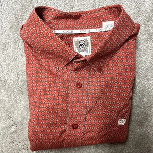 Camisa Cinch Para Hombres Western Abotonada L Roja/Naranja Geométrica Rodeo Ranch LEER - Imagen 1 de 10