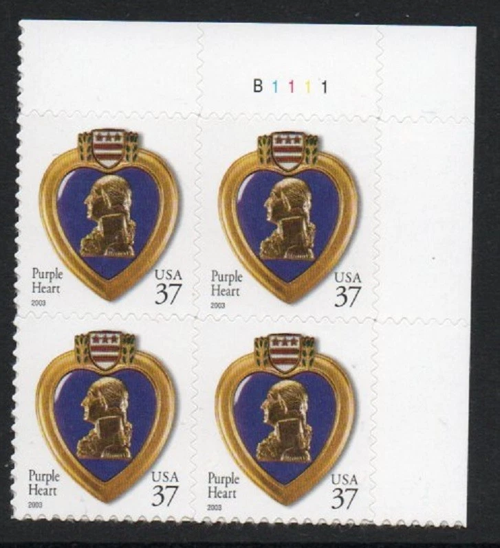 ALLY'S STAMPS US Plate Block Scott #3784 37c Purple Heart [4] MNH [STK] - Image 1 of 1