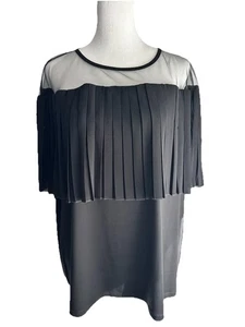JONES NEW YORK Black Pleated Sheer Net Elegant Top NEW Sz 1X - Picture 1 of 9