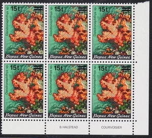 PAPUA NEW GUINEA 1987 15t on 12 coral imprint block of 6 MNH...............D5517 - Picture 1 of 1