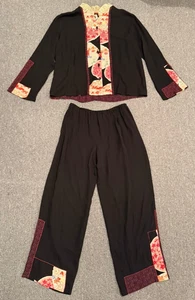 Harari 100% Seide Bluse & Hose Set Blumenmuster asiatisch Knopfleiste Langarm - Bild 1 von 11