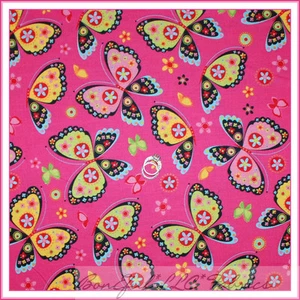 BonEful Fabric FQ Cotton Quilt PINK Butterfly Flower Spring Summer Calico Dot FL - Picture 1 of 14