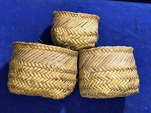 Vintage Miniatur geflochtene Satzkörbe 3er Set Handarbeit Volkskunst  - Bild 1 von 16