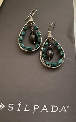 Pendiente envuelto en alambre turquesa y cuarzo ahumado plata esterlina Silpada W2215 Foto 1 de 4