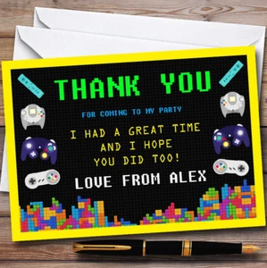 Video Gaming Yellow Personalised Childrens Birthday Party Thank You Cards - Picture 1 of 1