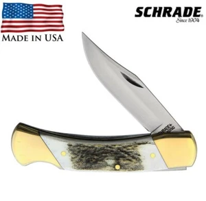 Schrade USA Pocket Knife Stag Handle Folding Hunter NOS 507SC - Picture 1 of 3