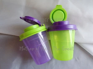 TUPPERWARE SALT AND PEPPER SHAKER SET Spice Small Midget Mini Travel Purple  - Picture 1 of 8