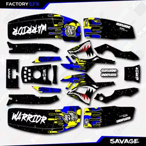 Blue & Yellow Savage Camo Racing Fender Graphics Kit fits Yamaha Warrior 350 - Foto 1 di 2