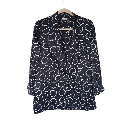 Blazer Jaeger London 100 % seda blanco y negro estampado gráfico calce suelto un botón Foto 1 de 4