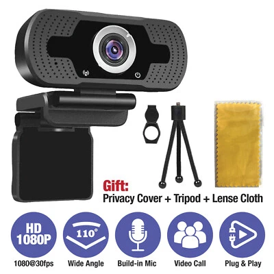 EVERGROW 1080P Full HD USB Webcam For PC Desktop Laptop Web Camera With Microphone / FHD